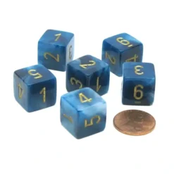 Dice>Phantom 15mm D6 Polyhedral Chessex Dice, 6 Pieces - Teal with Gold Numbers - Your Source for Gaming Essentials