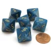 Dice>Phantom 15mm 8 Sided D8 Chessex Dice, 6 Pieces - Teal with Gold - Your Source for Gaming Essentials