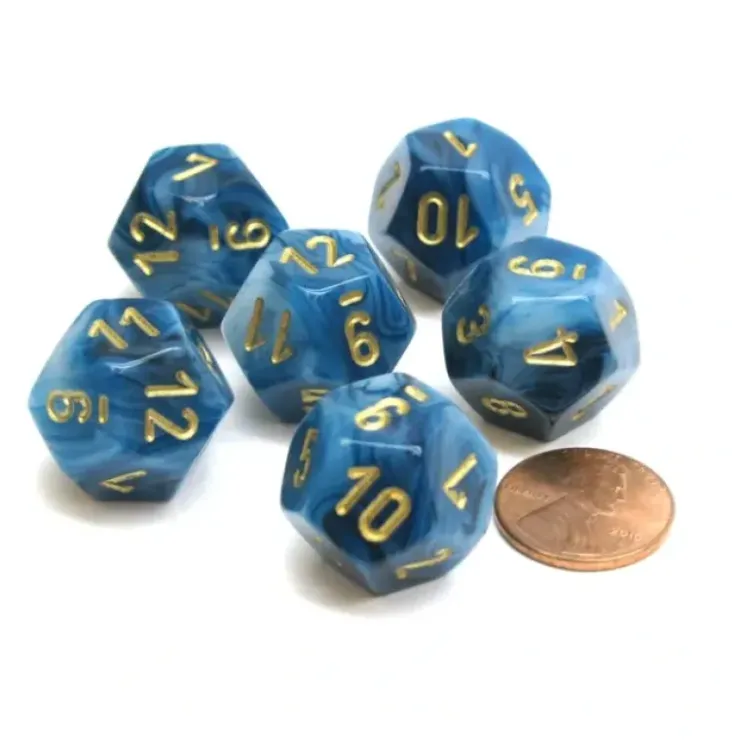 Dice>Phantom 18mm 12 Sided D12 Chessex Dice, 6 Pieces - Teal with Gold - Your Source for Gaming Essentials