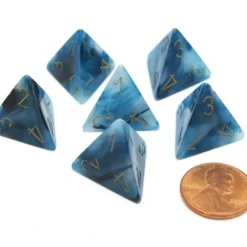 Dice>Phantom 18mm 4 Sided D4 Chessex Dice, 6 Pieces - Teal with Gold - Your Source for Gaming Essentials