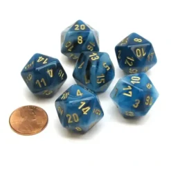 Dice>Phantom 20 Sided D20 Chessex Dice, 6 Pieces - Teal with Gold Numbers - Your Source for Gaming Essentials