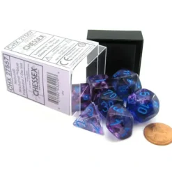 Dice>7 Piece Polyhedral DnD Nebula Dice Set with Luminary - Nocturnal with Blue - Your Source for Gaming Essentials