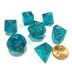 Dice>Polyhedral 7-Die Borealis Chessex Dice Set - Teal with Gold Numbers - Your Source for Gaming Essentials