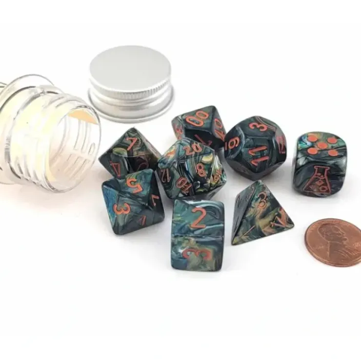 Dice>Polyhedral 7-Die Chessex Lab Dice 5 Set - Lustrous Alpestris with Orange - Your Source for Gaming Essentials