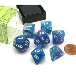 Dice>Polyhedral 7-Die Festive Chessex Dice Set - Waterlily with White Numbers - Your Source for Gaming Essentials
