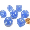 Dice>Polyhedral 7-Die Frosted Chessex Dice Set - Blue with White Numbers - Your Source for Gaming Essentials