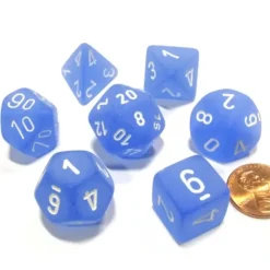 Dice>Polyhedral 7-Die Frosted Chessex Dice Set - Blue with White Numbers - Your Source for Gaming Essentials