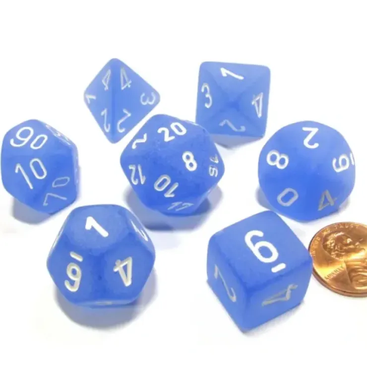 Dice>Polyhedral 7-Die Frosted Chessex Dice Set - Blue with White Numbers - Your Source for Gaming Essentials