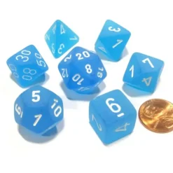 Dice>Polyhedral 7-Die Frosted Chessex Dice Set - Caribbean Blue with White Numbers - Your Source for Gaming Essentials