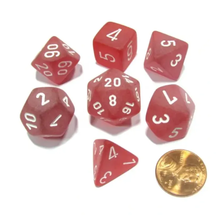 Dice>Polyhedral 7-Die Frosted Chessex Dice Set - Red with White Numbers - Your Source for Gaming Essentials