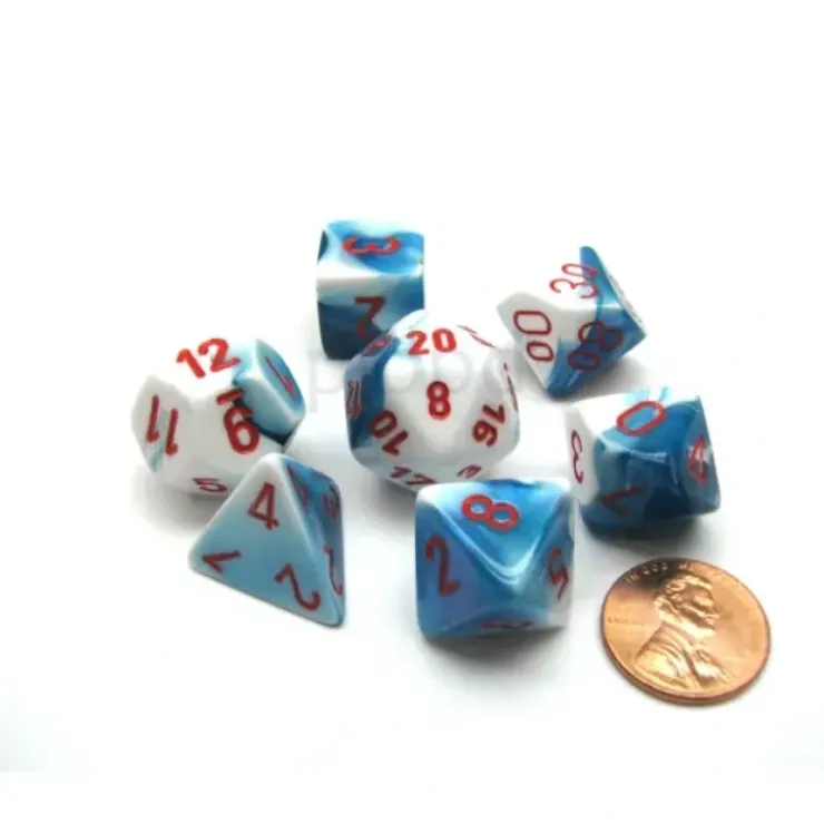 Dice>Polyhedral 7-Die Gemini Chessex Dice Set - Astral Blue-White with Red Numbers - Your Source for Gaming Essentials