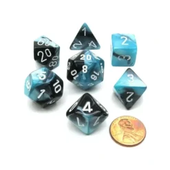 Dice>Polyhedral 7-Die Gemini Chessex Dice Set - Black-Shell with White Numbers - Your Source for Gaming Essentials