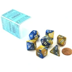 Dice>Polyhedral 7-Die Gemini Chessex Dice Set - Blue-Gold with White Numbers - Your Source for Gaming Essentials