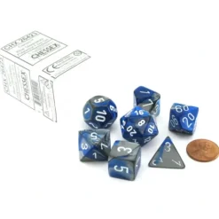Dice>Polyhedral 7-Die Gemini Chessex Dice Set - Blue-Steel with White Numbers - Your Source for Gaming Essentials