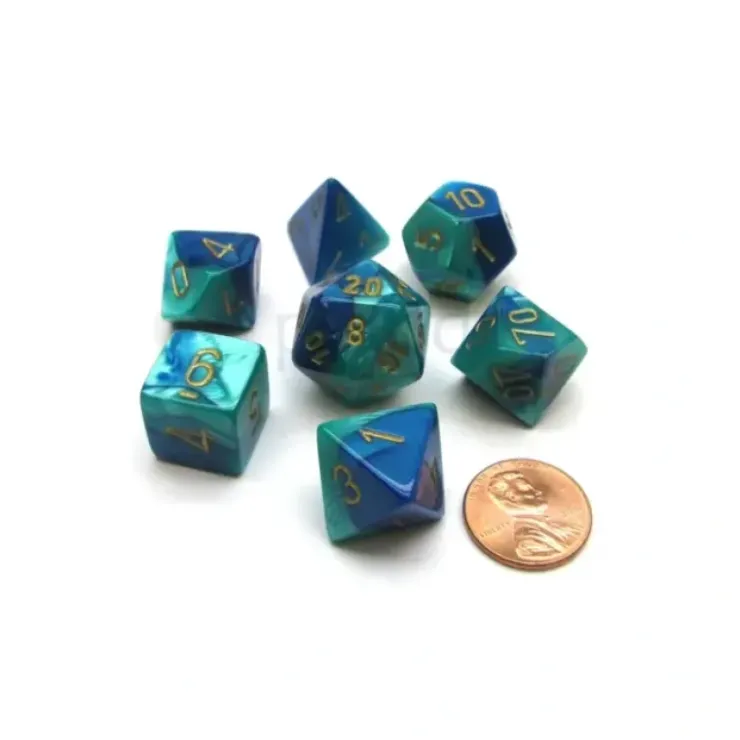 Dice>Polyhedral 7-Die Gemini Chessex Dice Set - Blue-Teal with Gold Numbers - Your Source for Gaming Essentials