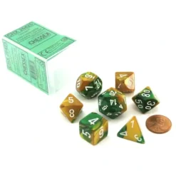 Dice>Polyhedral 7-Die Gemini Chessex Dice Set - Gold-Green with White Numbers - Your Source for Gaming Essentials