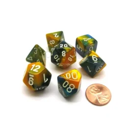 Dice>Polyhedral 7-Die Gemini Chessex Dice Set - Masquerade-Yellow with White Numbers - Your Source for Gaming Essentials