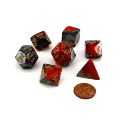 Dice>Polyhedral 7-Die Gemini Chessex Dice Set - Orange-Steel with Gold Numbers - Your Source for Gaming Essentials