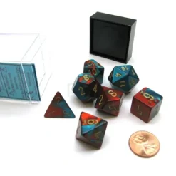 Dice>Polyhedral 7-Die Gemini Chessex Dice Set - Red-Teal with Gold Numbers - Your Source for Gaming Essentials