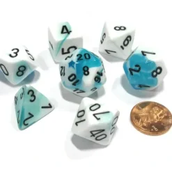 Dice>Polyhedral 7-Die Gemini Chessex Dice Set - Teal-White with Black Numbers - Your Source for Gaming Essentials