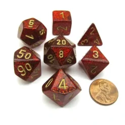 Dice>Polyhedral 7-Die Glitter Chessex Dice Set - Ruby Red with Gold Numbers - Your Source for Gaming Essentials