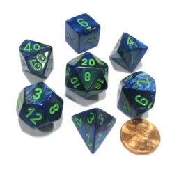 Dice>Polyhedral 7-Die Lustrous Chessex Dice Set - Dark Blue with Green - Your Source for Gaming Essentials