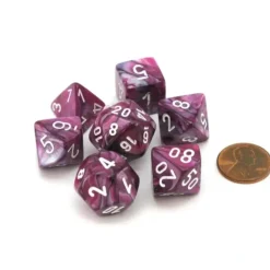 Dice>Polyhedral 7-Die Lustrous Lab Dice 2 Chessex Dice Set - Amethyst with White - Your Source for Gaming Essentials