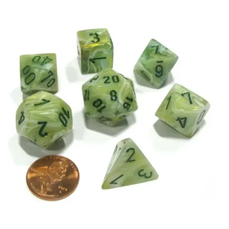 Dice>Polyhedral 7-Die Marble Chessex Dice Set - Green with Dark Green Numbers - Your Source for Gaming Essentials