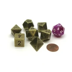 Dice>Polyhedral 7-Die Metal Dice Set - Old Brass Colored - Your Source for Gaming Essentials