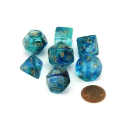 Dice>Polyhedral 7-Die Nebula Lab Dice 2 Chessex Dice with Luminary- Oceanic with Gold - Your Source for Gaming Essentials