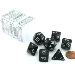 Dice>Polyhedral 7-Die Opaque Chessex Dice Set - Black with White Numbers - Your Source for Gaming Essentials