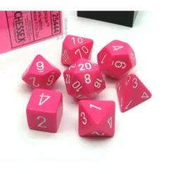 Dice>Polyhedral 7-Die Opaque Chessex Dice Set - Pink with White Numbers - Your Source for Gaming Essentials