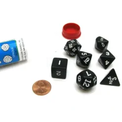 Dice>Polyhedral 7-Die Opaque Dice Set - Black with White Numbers - Your Source for Gaming Essentials