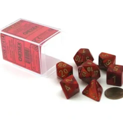 Dice>Polyhedral 7-Die Scarab Chessex Dice Set - Scarlet with Gold Numbers - Your Source for Gaming Essentials