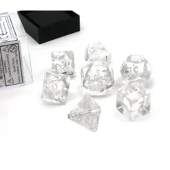 Dice>Polyhedral 7-Die Translucent Chessex Dice Set - Clear with White Numbers - Your Source for Gaming Essentials