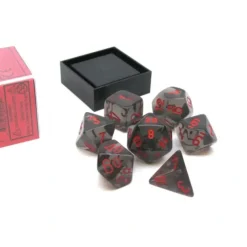 Dice>Polyhedral 7-Die Translucent Chessex Dice Set - Smoke with Red Numbers - Your Source for Gaming Essentials