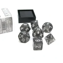 Dice>Polyhedral 7-Die Translucent Chessex Dice Set - Smoke with White Numbers - Your Source for Gaming Essentials