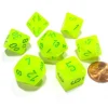 Dice>Polyhedral 7-Die Vortex Chessex Dice Set - Bright Electric Yellow with Green - Your Source for Gaming Essentials