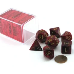 Dice>Polyhedral 7-Die Vortex Chessex Dice Set - Burgundy with Gold Numbers - Your Source for Gaming Essentials