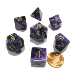 Dice>Polyhedral 7-Die Vortex Chessex Dice Set - Purple with Gold Numbers - Your Source for Gaming Essentials