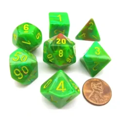 Dice>Polyhedral 7-Die Vortex Chessex Dice Set - Slime with Yellow Numbers - Your Source for Gaming Essentials