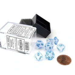 Dice>Polyhedral Mini 7-Die Set, Luminary Borealis - Icicle with Light Blue Numbers - Your Source for Gaming Essentials