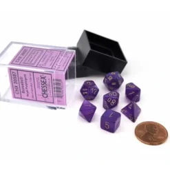 Dice>Polyhedral Mini 7-Die Set, Luminary Borealis - Royal Purple with Gold Numbers - Your Source for Gaming Essentials