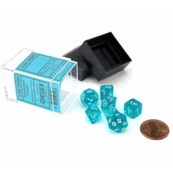 Dice>Polyhedral Mini 7-Die Set, Translucent - Teal with White Numbers - Your Source for Gaming Essentials