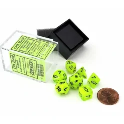 Dice>Polyhedral Mini 7-Die Set, Vortex - Bright Green with Black Numbers - Your Source for Gaming Essentials