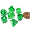 Dice>Polyhedral 7 Piece Dice Set Transparent Small 10mm Mini Die - Green with White - Your Source for Gaming Essentials