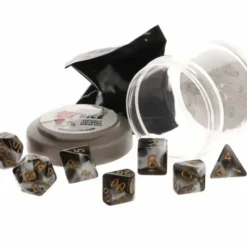 Dice>Polyhedral 7-Piece DnD Pizza Dungeon Dice Set - Dual White & Black - Your Source for Gaming Essentials