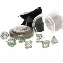 Dice>Polyhedral 7-Piece DnD Pizza Dungeon Dice Set - Boss Glitter Green - Your Source for Gaming Essentials