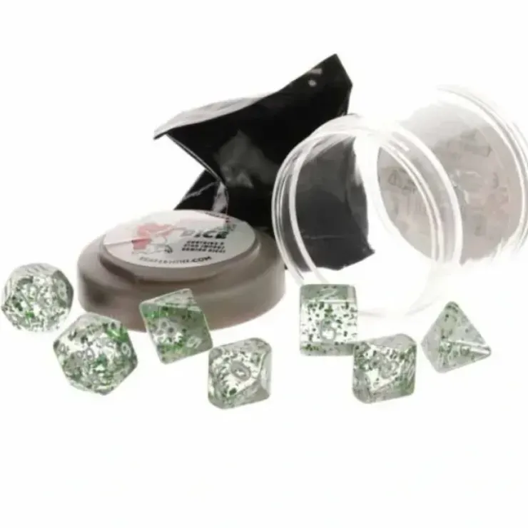 Dice>Polyhedral 7-Piece DnD Pizza Dungeon Dice Set - Boss Glitter Green - Your Source for Gaming Essentials