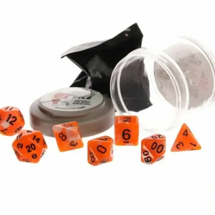 Dice>Polyhedral 7-Piece DnD Pizza Dungeon Dice Set - Dual Orange & White with Black - Your Source for Gaming Essentials